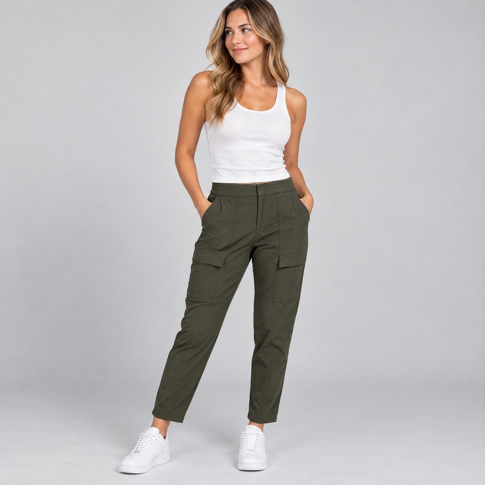 Athleta Dark Olive Green Slim Cargo Pants Womens Size 8 Hiking Travel Stretch